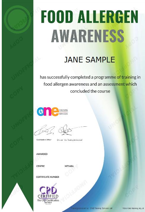 food allergen certificate